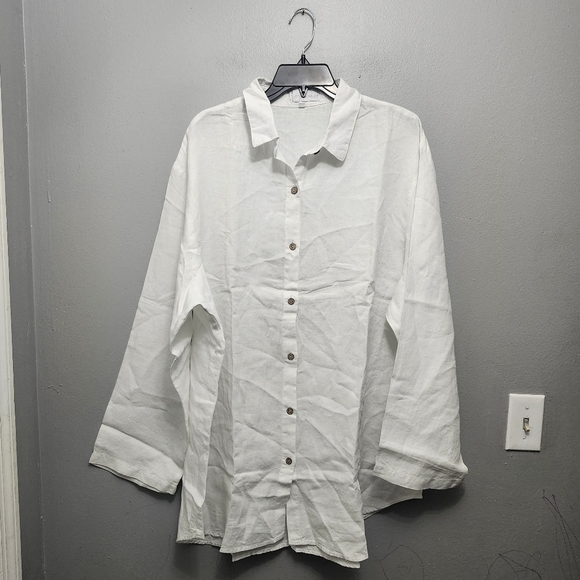 Soft surroundings women's button-up tunic top size 1X white 100% linen n… - Picture 1 of 8
